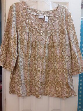 Kim Rogers 3/4 Length Sleeve Tan Blouse in Size 2X